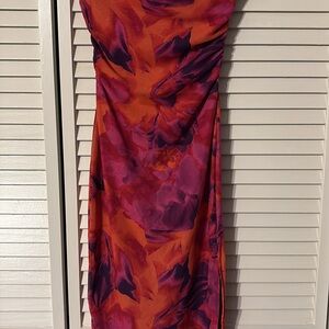 SHEIN Strapless Dress in Orange and Purple Floral